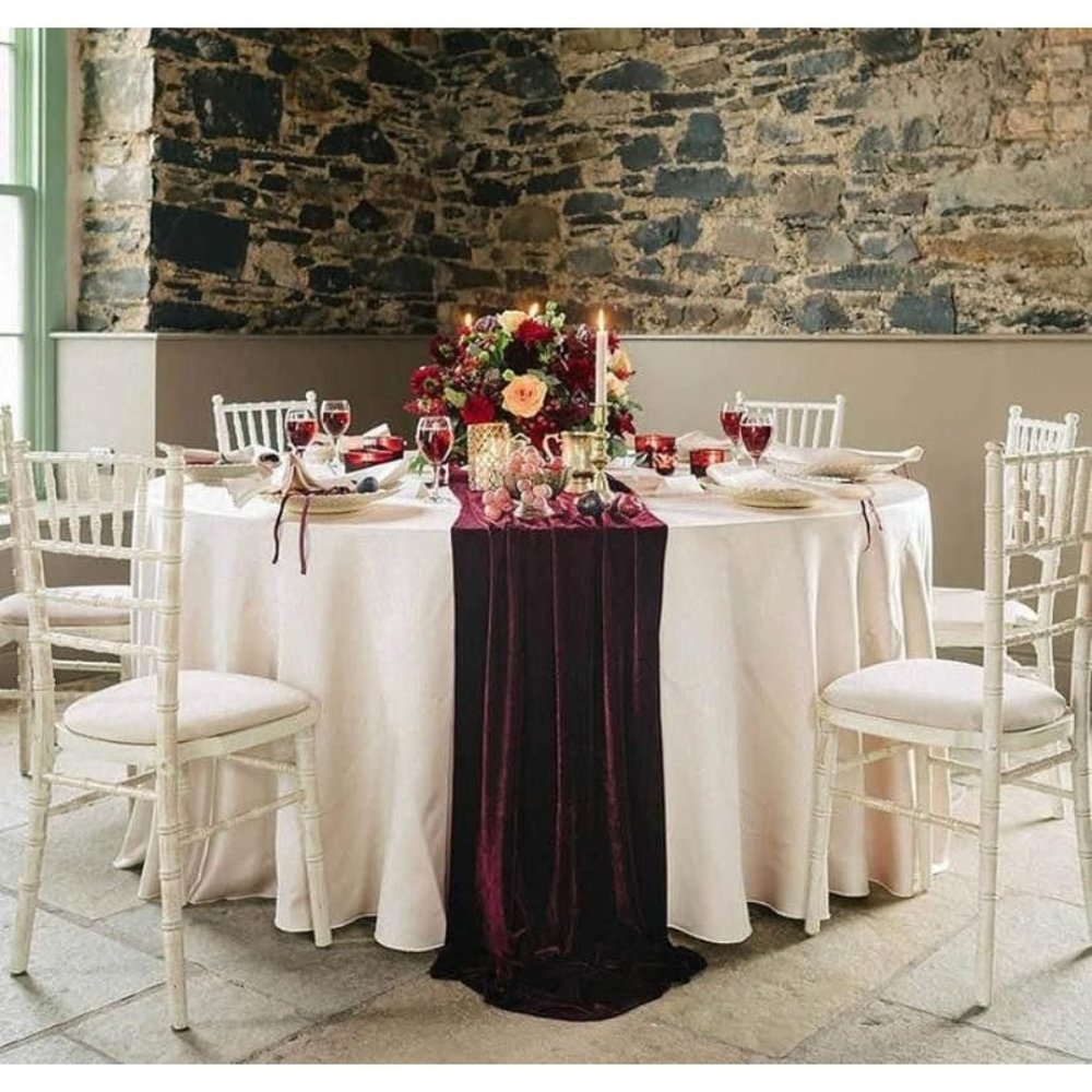 Burgundy Velvet Table Runner 10ft Wedding Reception Dining Red Tablecloth 20x120